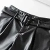 Kvinnor Bälte Läder Shorts Casual Black Mini Shorts Women Biker High Waist Fashion Streetwear Ladies 210521