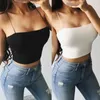 Summer Crop Top Women Cross Bandage Camisole Casual SleevelTank Tops Sexy Ladies Solid Vest Cami Shirts Black 2021 X0507