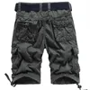 Marka Kargo Şort Erkekler Çok Cepler Plaj Askeri Stil Rahat Savaş Giyim Katı Renk Pamuk Ordu Pantolon 08 210806