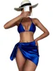 Damenbadebekleidung Micro Sexy Solid 3 Stück Satin Set 2022 Frauen Badeanzug Halter Brasilianischer Bikini Dreieck Weibliche Strandkleidung Badende