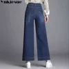 Jeans de pierna ancha para mujeres con cintura alta Ripped Boyfriend Jeans Mujer OL Loose Straight Flare Jeans Mujer Jemme Plus Tamaño 210412