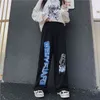 Qweek Animeプリントワイドレッグパンツ女性原宿ストリートウェアアルツ特大ジョギングスウェットパンツバギー韓国ファッションジョガーズズボンY211115