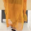 女性オレンジ色のドレスビッグサイズの床の長さの弓首長袖ルースフィットファッション潮と夏3D1727 210421
