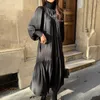 Vintage Balıkçı Yaka Uzun Kollu Elbise Kadınlar Pileli Kemer Kadın Maxi ES Zarif Parti Vestidos Robe Femme Bahar 210514
