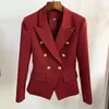 High Street Fashion Designer Blazer Jacket Kvinnors Metall Lion Knappar Dubbelbröst Yttre Coat Vin Röd 210521