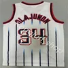 レトロなヴィンテージの古典的なバスケットボールジャージの男性Hakeem Olajuwon 34 Clyde Drexler 22 Tracy 1 McGrady 13 Sersen Jersey最高品質赤ホワイトブルー