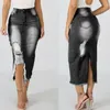 Women Skirts High Waist Denim Jeans Skirt Ladies Bandage Split Long Plus Blue Slit Mid Casual