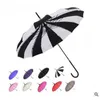 (10 pcs/lot) Creative Design Black And White Striped Golf Umbrella Long-handled Straight Pagoda 210721