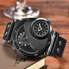 Oulm 9591 Sport Men Quartz Watch Two Time Zone Classic Mäns Armbandsur Casual Leather Rem Male Clock Reloj Hombre G1022