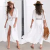 Summer Women Chiffon Blouse White Solid Kimono Beach Lace Up Cardigan Tops Cover Wrap Sun Shirt Long Blusas Women's Blouses & Shirts