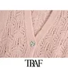 Femmes Sweet Fashion avec boutons Bejeweled Gilet tricoté Pull Vintage sans manches Femme Gilet Chic Tops 210507