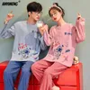Couple Pajamas Fashion Mens Womens Loungewear Cotton Sleepwear Spring Autumn Long Sleeve Cartoon Printing Couple's Nightwear 210901