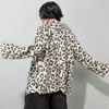 [EAM] Frauen Leinen Leopard Große Größe Dünne Blazer Revers Lange Hülse Lose Fit Jacke Mode Frühling Herbst 1DD834 210512