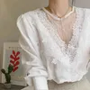 Весна осень с длинным рукавом женская блузка с кружевами белые черные женские топы офисные леди элегантные сексуальные рубашки пуловер Blusas 12451 210521