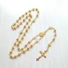 Naszyjniki wiszące religijne złoto różaniec naszyjnik kwiat puste koraliki modlitewne łańcuch katolicki krucyfiks krzyżyk kościelny biżuteria h6228321