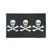 Três piratas 3x5ft bandeiras pretas ao ar livre 150x90cm banners 100D poliéster de alta qualidade VÍVID Color dois bronze ilhós