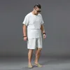 Odzież męska Duży Rozmiar Dres 8XL 9XL Linen Krótki koszulka Summer Garnitur Plus Size Odzież Odzież Garnitur 5XL Bawełniany Mąż Zestaw 210714