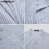 Uomo Casual Bottoni Camisa INCERUN Camicia da uomo a righe per il tempo libero Manica lunga Colletto alla coreana Camicetta Tasche a molla Chemise Masculina 5XL Camicia da uomo