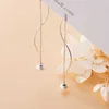 Long Line Pearl Dangle Earring for Women Genuine 925 Sterling Silver Geometric Wave Drop Original Fine Jewelry 210707