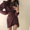 Ezgaga Robe Élégante Femmes Coréenne Casual Chic Appel D'offres Irrégulière À Lacets Taille Haute Dot À Manches Longues Sexy Robe Moulante Vestidos 210430