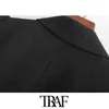 TRAF Kobiety Vintage Stylowe Biuro Nosić Podwójne Breasted Płaszcz Moda Długi Rękaw Puffowy Z Pasem Kobiet Odzież Odzieży Elektroniczne Topy 211122