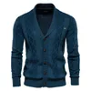 Men's Sweaters Retro Pattern Basic Cardigan 2022 Autumn V-Neck Single-breasted Sweater Knitted Jacket