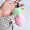 Women Keyring Real Rex Rabbit Fur Keychain Pompom Ball Little Eggplant Fluffy Handbag Car Pendant Metal Ring