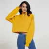 Stand Boyun Fitness Spor Kazak kadın Hoodies Gevşek Kısa Fermuar İpli Uzun Kollu Rahat Spor Cothes Yoga Ceket T-shirt