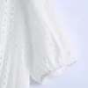 Women Summer White V-Neck Dress Short Sleeve Buttons Bow Tie Casual Female Elegant Party A-Line Dresses Vestidos 210531