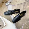 Sophitina Femme Femme Véritable Cuir Cuir Square Toe Creux Serrage Serrure Design Low Square Heel Office Lady Chaussures FO07 210513