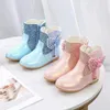 Botas meninas outono e inverno crianças doce rosa algodão azul acolchoado sapatos 2022 ano princesa macia quente
