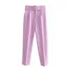 BLSQR Moda Moda Mulheres Violetas Suit Calças Blazer Cintura Cintura Alta Escritório Senhoras Calças 210430
