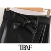 TRAF femmes mode avec ceinture Faux cuir asymétrique Mini jupe Vintage taille haute côté fermeture éclair femme jupes Mujer 210415