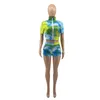 여성 넥타이 염료 트랙스 의류 플러스 사이즈 S-2XL 복장 섹시한 두 조각 짧은 소매 티셔츠 + 미니 반바지 캐주얼 조깅 슈트 2021