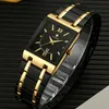 ساعة Wristwatches 2022 Watch Classic Design Watch for Men Gold Quartz Wrist Watches Wwoor Top Fashion Square Full Steel Relogio