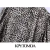 Kvinnor Chic Mode med bälte Leopard Print Midi Dress Vintage Långärmad Knappk Kvinna Klänningar Vestidos Mujer 210416
