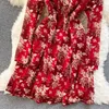 Весна осень красных женщин старинные лолиты платья дамы сексуальные с длинным рукавом полые каваи короткие цветочные женские одежда 210514