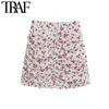 Vrouwen chique mode bloemenprint gedrapeerde mini rok vintage hoge taille back rits vrouwelijke rokken faldas mujer 210507