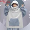 Harajuku Aesthetic Tubarão Anime Hoodie Mulher Coreano Kawaii Crewneck Manga Longa Oversized Streetwear Kpop Winter Roupas Top 210809