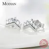 100% 925 Sterling Silver Simple Clear CZ Couronne Charme Boucles D'oreilles Pour Les Femmes Mignon Fête De Noël Cadeau Bijoux 210707