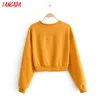 women orange bow hoodie sweatshirts crop autumn ladies casual pullovers tops JA44 210416
