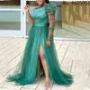 Casual Dresses Lady Bridesmaid Party Plus Storlek 2022 Off Shoulder Split Big Hem Long Tulle A-Line Prom Klänning Formellt Bröllop