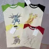 Weldone Painted Little Splicing Raglan Sleeve Four Color Yang Mi Same Loose Men's and Women's Long T-shirt