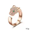 Anéis de cluster luxo unisex cristal incrustado leopardo pantera cabeça olhos verdes microincrustados zircão abertura anel festa jóias bijoux g2638022