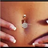 Bell Ringen Body Jewelry316L Rvs Groene Bloem Crystal Bars Gold Belly Button Ring Navel Piercing Sieraden Drop Levering 2021 VRVQ