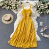 Summer Holiday Long Dress Solid Color Spaghetti Strap Sleeveless Floral Lace Casual Women A-line Beach Party es 210603