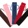 50st / Lot Svart Velvet Drawstring Single Pencil Bag Poch Holder Pen Väska Väskor med rep för Rollerball / Fountain / Ballpoint