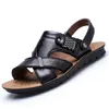 Bästa kvalitet sommar äkta läder mens sandaler skor länk för droppe Shipper Slides sommar strand skor glider för män