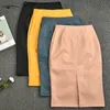 Zimowe koreańskie spódnice skórzane pu kobiety wysoka talia prosta midi seksowna spódnica plus size solidna podział 10091 220221