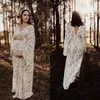Full Lace Långärmad Prom Dresses Photoshoot Gowns V Back Women Maternity Gowns Custom Gjorda Illusion Robes